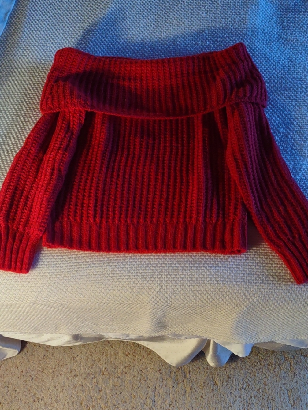 INC International Concepts Red Off-the-Shoulder Ribbed Sweater